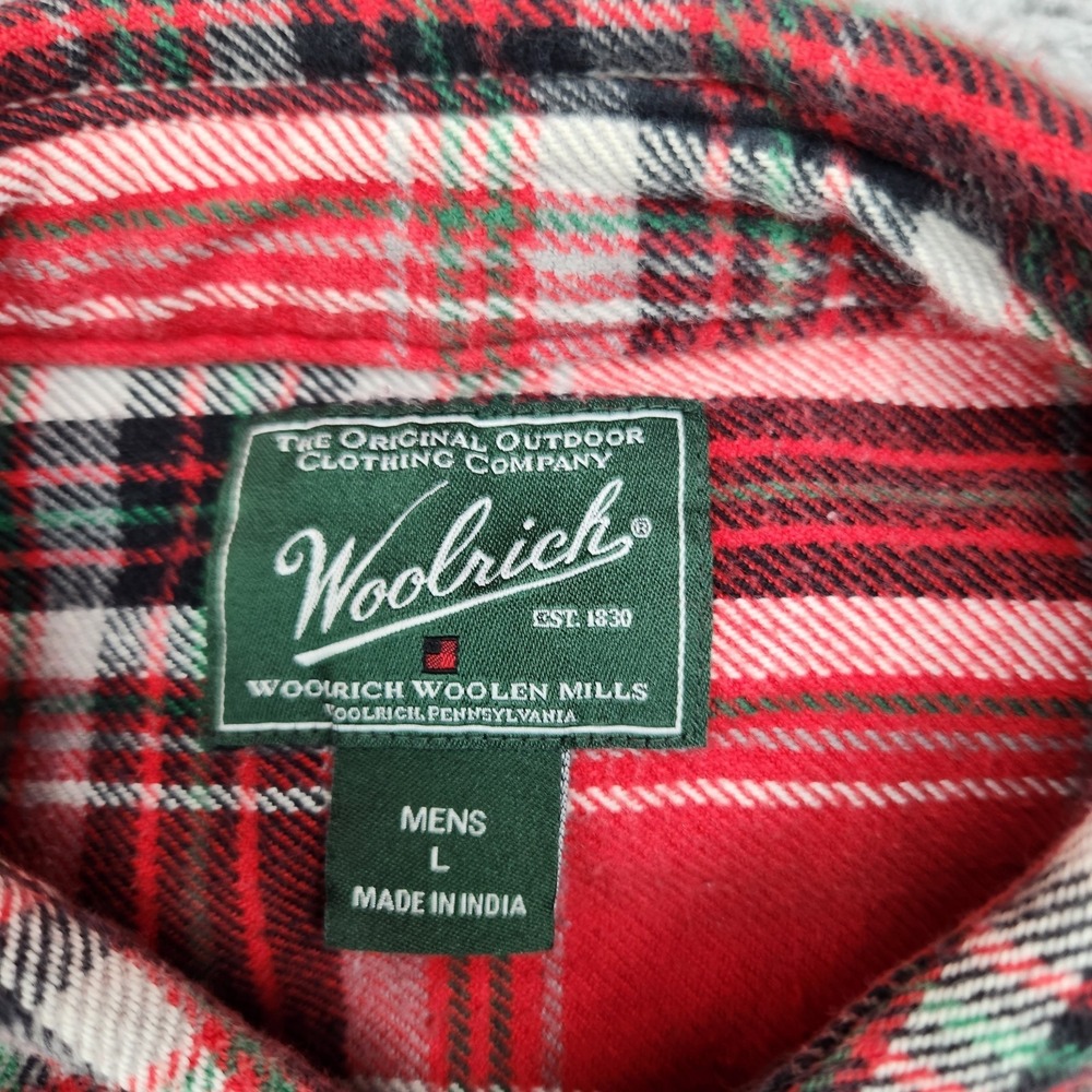 Woolrich Plaid Flannel Long Sleeve Button Shirt Mens L Red 100% Cotton Pockets - Picture 6 of 7